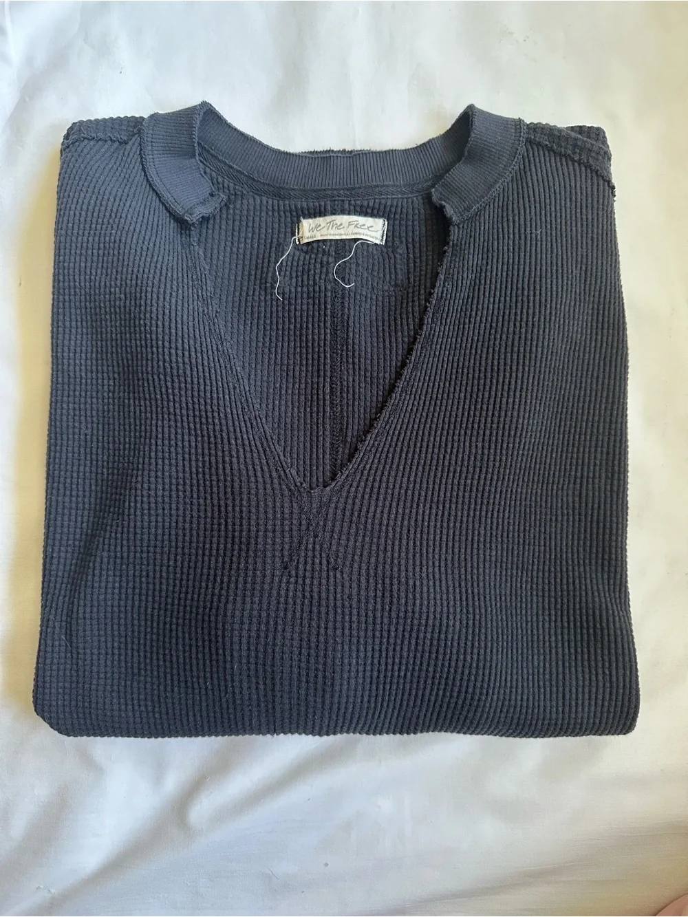 We The Free Relaxed Oversized Black Waffle Knit Thermal Top Sz Small - Picture 9 of 9